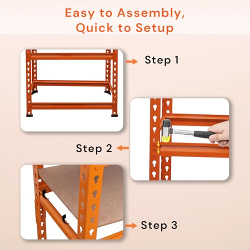 Image of BonKaso Adjustable Set of 5-Shelf Metal Storage Shelving Unit, Steel Bootless Rivet Utility Display Rack Garage Shelves, 54 Inches Height(54 X 24 X 12 Inc) Orange