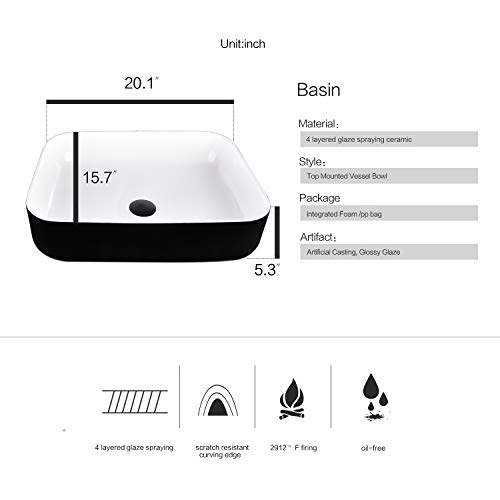Puluomis 24 Inches White Traditional Bathroom Vanity With Square Black Ceramic Porcelain Sink Top, Wood Single Vessel Sink Bowl With Faucet Set #TOP4