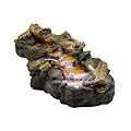 Alpine Corporation TZL296 41" Long Indoor/Outdoor River Rock and Log Fountain with LED Lights – Outdoor Water Feature for Garden, Patio, and Home Décor, Brown