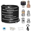 100FT Sewer Jetter Kit for Pressure Washer, 5800 PSI Water Jet Drain Cleaner Hose Corner Rotating Button Nose Sewer Jetting Nozzle 1/4 Inch NPT, Sewer Jetter Nozzles Kit with Spanner Handle Strap