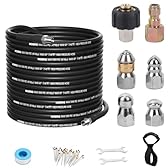 100FT Sewer Jetter Kit for Pressure Washer, 5800 PSI Water Jet Drain Cleaner Hose Corner Rotating Button Nose Sewer Jetting Nozzle 1/4 Inch NPT, Sewer Jetter Nozzles Kit with Spanner Handle Strap