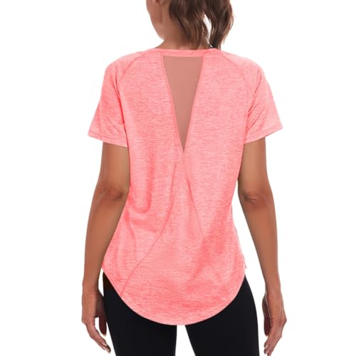 Jlowesun Sportshirt Damen Kurzarm,Leichtes Atmungsaktiv Funktions Back Mesh Sport Oberteile Damen,Rundhals Sport Top Frauen Passend für Fitness Laufshirt Yoga
