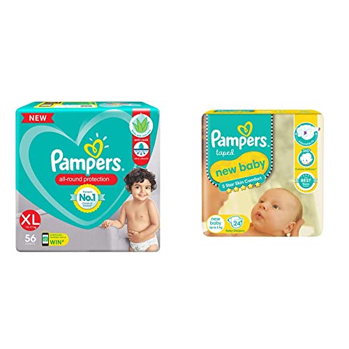 Image of Pampers Diaper Pants, XL, 56 Count & Pampers Active Baby Diapers, New Born, 24 Count