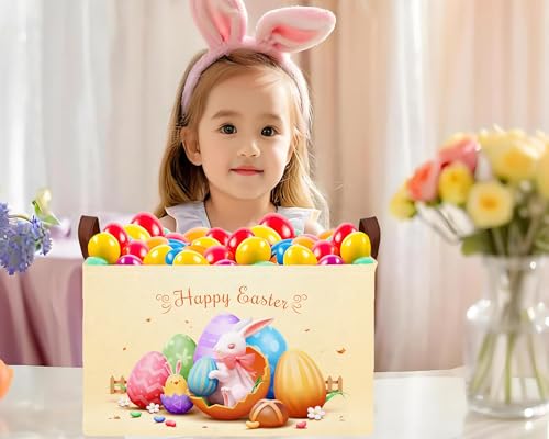 Image of Large Rectangular Easter Baskets Empty Waterproof Boy Toy Box Foldable Kid's Gifts Storage Bin Spring Room Decor(Shell Breaking Rabbit Chicken)