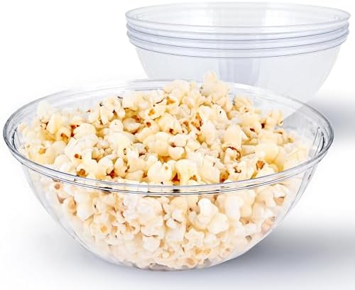 48 oz Clear Plastic Serving Bowls (4 Pack) Disposable Candy Dishes, Buffet Containers for Chips, Popcorn, Snacks, Mints, Salad Bar, Snack Bowl Parties, Office Desk, Bridal Shower, Party Supplies