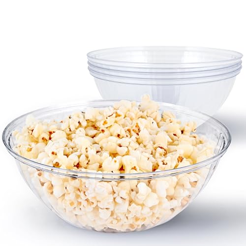 48 oz Clear Plastic Serving Bowls (4 Pack) Disposable Candy Dishes Buffet Containers for Chips Popcorn Snacks Mints Salad Bar Snack Bowl Parties Office Desk Bridal Shower Party Supplies