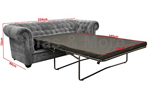 Chesterfield Style Sofa Bed Venus 3 Seater 2 Seater Fabric Grey Settee (3seater, Grey)