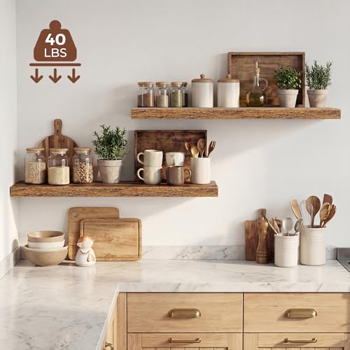 Image of Dreamland 36 Inches Floating Shelves for Wall, 9.3 inch Deep Long Floating Shelves Set of 2, Large Display & Storage Shelf, Wall Shelf for Bathroom Bedroom Living Room Kitchen Office, Rustic Brown