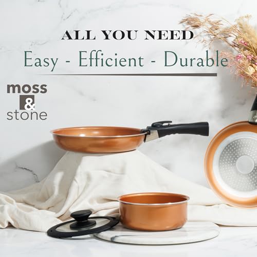 Image of Moss & Stone Copper Pots And Pans Set Nonstick, Removable Handle Cookware, Stackable Pots And Pans Set, Dishwasher safe, Induction Pots And Pans, Camping Cookware Set, Aluminum (7 Pcs)