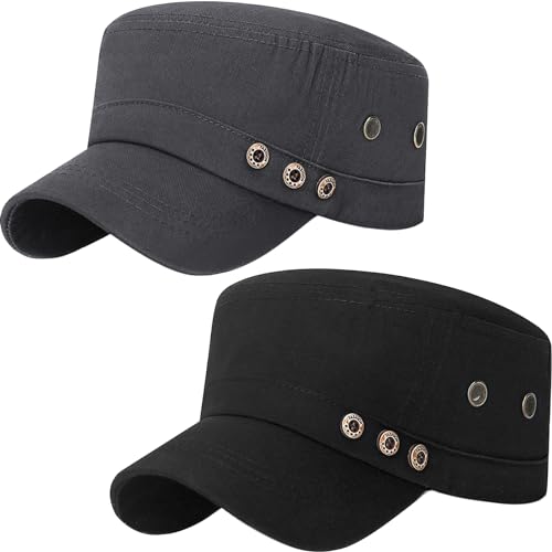 Image of Cadet Army Hat 2 Pieces Flat Top Cap Unisex Military Hat for Women Men
