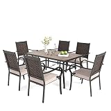 MIXPATIO Outdoor Patio Dining Set 7 Pcs, Patio Dining Table Chair Set, 6 Rattan Chairs with Cushions