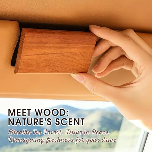 Image of Car Air Freshener - 3 Pack (Amber-Teak-Pine) Wooden Air Freshener, Natural Essential Oil Scents - Metal Clip Included