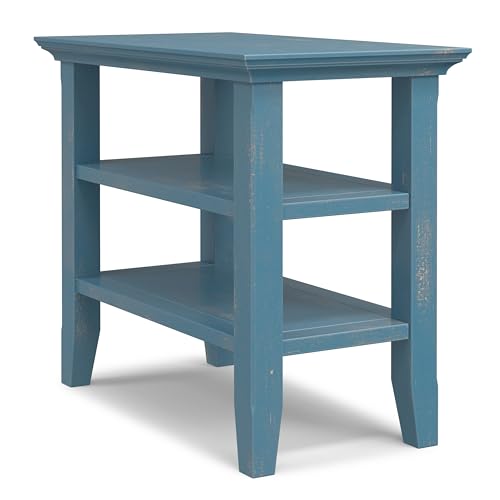 SIMPLIHOME Acadian 14-inch Wide Solid Wood Narrow End Table in Distressed Coastal Blue, Transitional-Style Side Table for Living Room, Bedroom, or Family Room with 2 Open Shelves