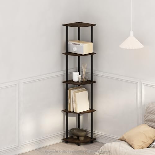 Image of Furinno Turn-N-Tube Storage Shelves, 5-Tier Book Shelf, Corner Shelf, Toolless Open Shelves, for Organization and Storage, Living Room, Home Office, Hallway, Bedroom, Amber Pine