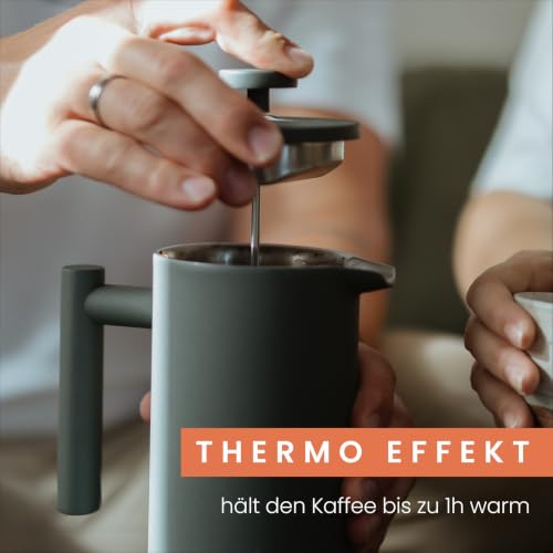Groenenberg French Press Forest (grün) 600 ml o. 1 Liter I Hochwertige Kaffeepresse mit Thermo Warmhalte-Funktion I Edelstahl Kaffeebereiter – Ansicht 4