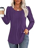 OFEEFAN Long Sleeve Tops for Woman Dressy Casual Tshirts Shirts Trendy Fall Fashion Tunic Blouses Curved Hem Purple XL
