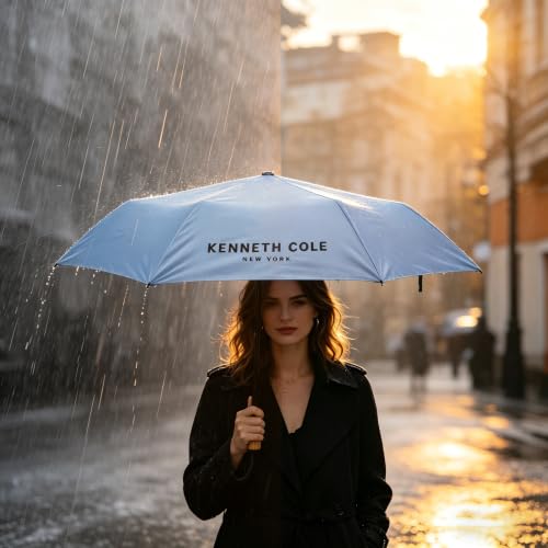 Image of KENNETH COLE New York Folding Umbrella for Men & Women, Auto Open & Close, Lightweight Compact Design, Water Resistant Canopy, Portable Travel for Rain & Sun - KCMUM002