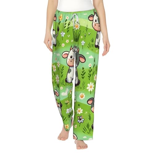 Pantalon de pyjama kawaii en polaire style vache pour femme