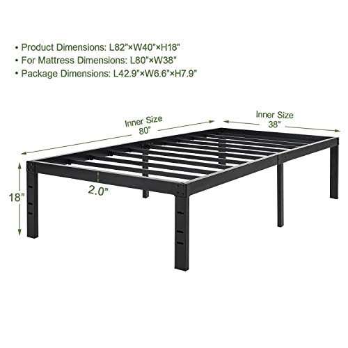 45Minst 18 Inch Platform Bed Frame/Easy Assembly Mattress Foundation / 3000Lbs Heavy Duty Steel Slat/Noise Free/No Box Spring Needed,Twin Xl #TOP1