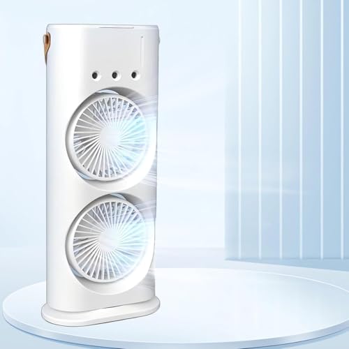 Aire acondicionado portátil, 4 en 1, mini ventilador de refrigeración con nebulización de agua, 3 velocidades, aire evaporativo, ventilador de mesa para casa, oficina, habitación (blanco 2)