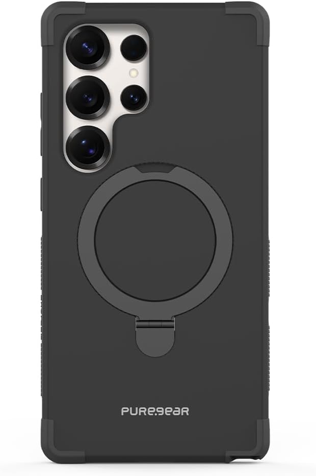 PureGear DualTek KIK MagSafe Phone Grip Case for Samsung Galaxy S25 Ultra, Military Tested & Approved, MagSafe Compatible, Heavy-Duty Durable Protective Galaxy S25 Ultra Case, Built-in Kickstand,Black