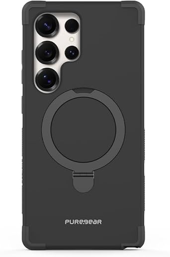 PureGear DualTek KIK MagSafe Phone Grip Case for Samsung Galaxy S25 Ultra, Military Tested & Approved, MagSafe Compatible, Heavy-Duty Durable Protective Galaxy S25 Ultra Case, Built-in Kickstand,Black