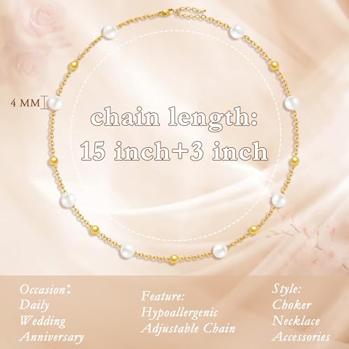 Image of SmileBelle Pearl Necklaces for Women, 18K Gold Choker