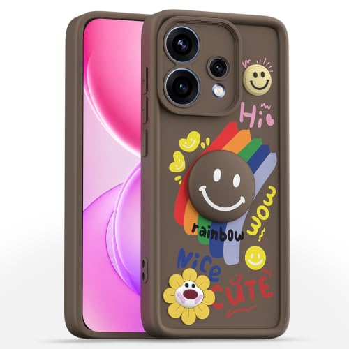 Image of Pikkme Back Cover for Oppo Reno 15F 5G | Soft Silicone| Cute Rainbow Smile & 3D Cartoon Flower Design | Shockproof Raised Camera Protection Bumper Case (Brown)