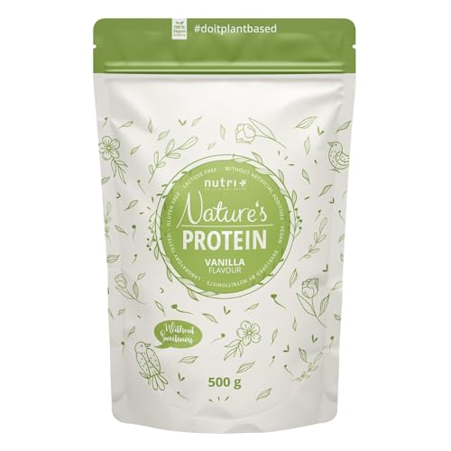 Nutri + Natures Protein Vanille 1000 g - natürliches Proteinpulver ohne Süßungsmittel Zucker & Milch - 83,1% Eiweiß pflanzliches Eiweißpulver 1 kg