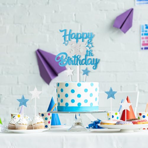 mciskin Blue and Silver Party Decorations,Girls Boys 5th Birthday Decorations,Personalised Cake/Cupcake Toppers Decorate for Boy,Blue Silver Happy 5th Birthday Cake Toppers for Party Favor Supplies - Image 5