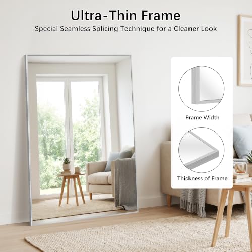 Image of DESBING 60 inch x 40 inch Bathroom Mirror, Silver Metal Frame Wall Mirror | HD Image,Shatterproof Decorative Rectangular Vanity Mirror for Bedroom Bathroom Living Room Entryway Horizontal or Vertical