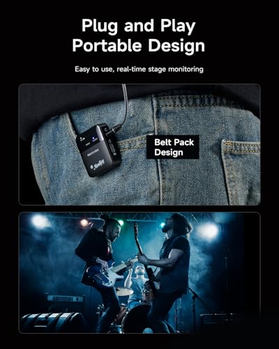Moukey Wireless in Ear Monitor System, Stereo IEM System 2.4G Wireless with Transmitter Beltpack Receiver, Automatic Pairing in Ear Monitoring for Band Rehearsal, Live Performance, Studio (EP-1)