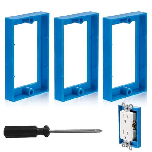 3pcs Electrical Box Extender, 3.66in Outlet Box Extension with Screwdriver Plastic Single Gang Box Extender for Junction Receptacle Electrical Outlet Switches(Blue)