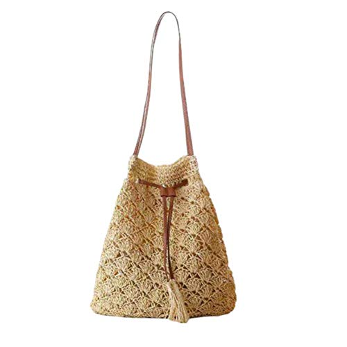 arbitra Bolso Bandolera De Paja Tejida con Un Solo Cuerpo, Bolso De Ganchillo con Cruz De Cuerpo, con Decoración De Borla para Llevar con Ropa Casual, IR De Compras, Viajar Y Más.