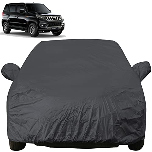 Image of Autofact Car Body Cover with Mirror Pockets Compatible for Mahindra Bolero Neo (Triple Stitched, Bottom Fully Elastic, Dark Grey)