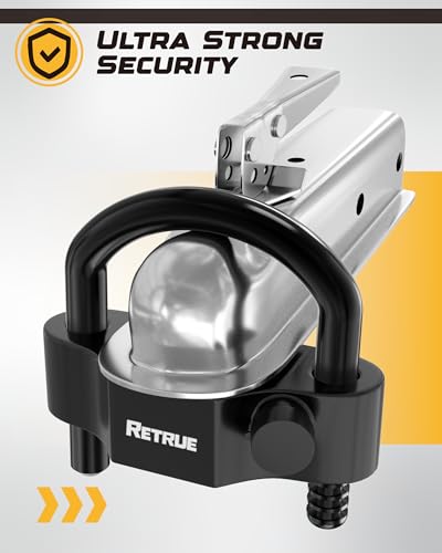 Image of RETRUE Universal Coupler Lock Trailer Locks Ball Hitch Trailer Hitch Lock Adjustable Security Heavy-Duty Steel Fits 1-7 /8 Inch, 2 Inch, 2-5 /16 Inch Couplers Black