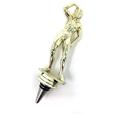 Female Body Builder Wine Bottle Stopper - Handmade with Stainless Steel Base and Repurposed Trophy Top Cover