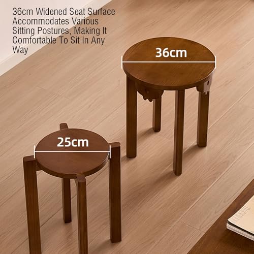 Juego de 6 taburetes redondos apilables de madera maciza, diseño sin respaldo para comedor, cocina, sala de estar y uso al aire libre, elegante acabado negro, ahorro de espacio y versátil - imagen 4