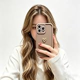 Kompatibel mit iPhone 6/iPhone 6s – Goldene galvanisierte 3D Herz Handyhülle, Mattes TPU Vollschutz Softcase