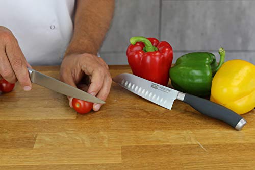 Taylors Eye Witness Syracuse Asian Kitchen Knife Set - Chefs Santoku 13cm/5” & Cooks All Purpose 13cm/5” Cutting Edge, Multi Use. Ultra Fine, Razor Sharp Blade. Soft Textured Grip Matte Black Handle. - Image 7