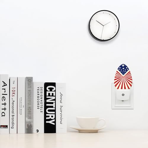 Image of Retro American Flag Night Light Independence Day Patriotic LED Dusk to Dawn Plug-in Nightlight Auto Sensor for Men Women Bedroom Bathroom Hallway Living Room