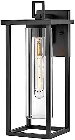Lark Mateo 81424BK Medium Outdoor Wall Mount Lantern, Open Arts and Crafts Frame, Cylindrical Clear Glass Shade Inside, Black