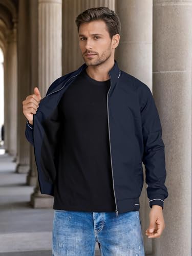 Image of Celary Men's Bomber Jacket Polyester Standard Length | Lightweight Casual Zip-Up Jacket | Stylish Slim Fit Outerwear for All Seasons
