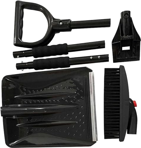 Pelle à neige 3 en 1 en aluminium avec brosse rotative et grattoir de voiture rétractable