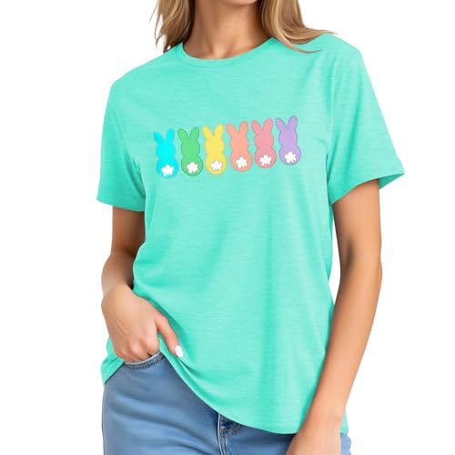 Image of Easter Shirts for Women-Cute Easter Bunny Tee Tops Oh for Peeps Sake Shirt Rabbit Printing Short Sleeves