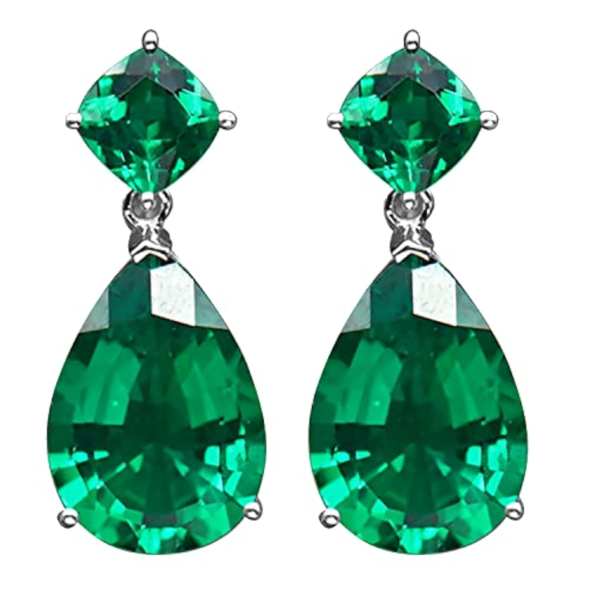 Green Crystal Studded Silver Plated Drop & Dangle Earrings