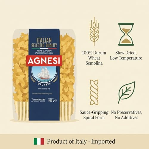Image of Agnesi Fusilli Pasta, 500g Pack of 3 l Imported from Italy l