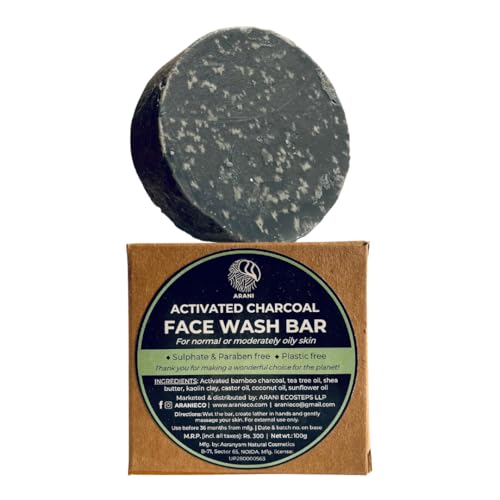 Arani Eco Activated Charcoal Facewash Bar | For acne-prone, oily skin | Sulphate & Paraben-Free, Plastic-Free