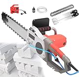 【EFFICACITÉ DE NIVEAU PROFESSIONNEL】La scie à béton électrique comprend 2 chaînes diamantées et 2 guides-chaînes pour une coupe sans effort à 360°. Capable de couper jusqu'à 2 mètres en seulement 3 minutes ! Le système intégré de refroidissement et de dissipation de la chaleur garantit une durabilité accrue et des performances élevées et durables