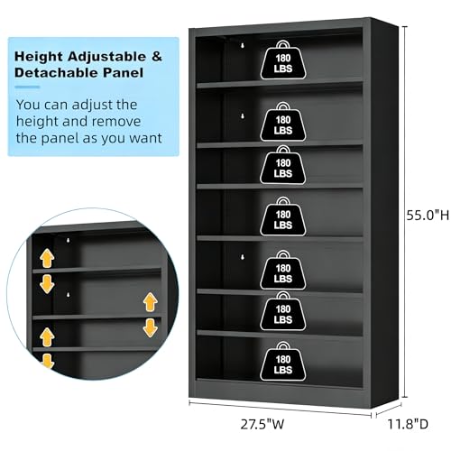 Image of 7 Tier DVD Storage Cabinet Shelf, Metal Media Storage Shelf with Adjustable Shelves, CD DVD Display Cabinet for Living Room & Home Office (Black)